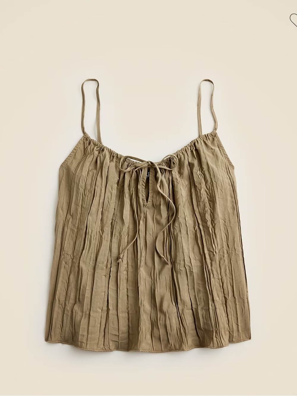 J. Crew Olive Crinkle Spaghetti-Strap Top with Front Tie Size-Small Coastal Boho